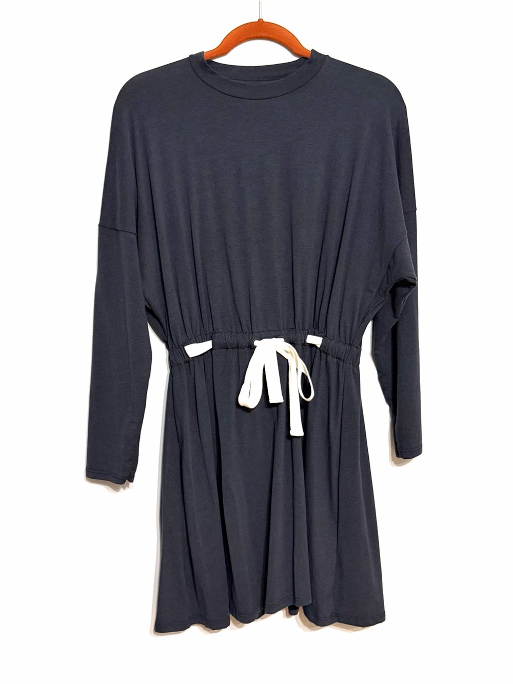 Topshop Long Sleeve Drawstring Waist Dress Charcoal Blue | US Size 4